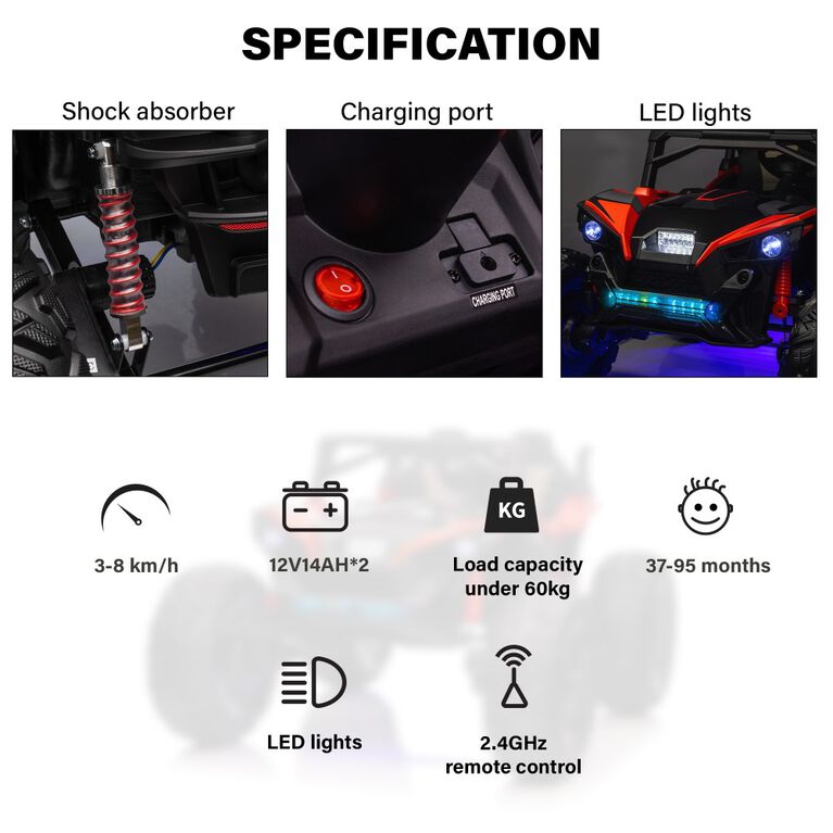 Voltz Toys UTV with Removable Canopy and Remote, Red
