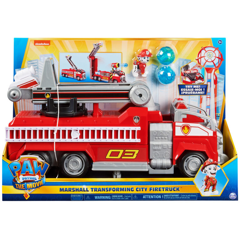 PAW Patrol, Marshall's Transforming Movie City Fire Truck with Extending Ladder, Lights, Sounds and Action Figure