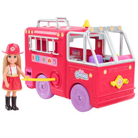 Barbie Chelsea Fire Truck Playset, Chelsea Doll (6 inch), Fold Out Firetruck, 15+ Storytelling Accessories, Stickers