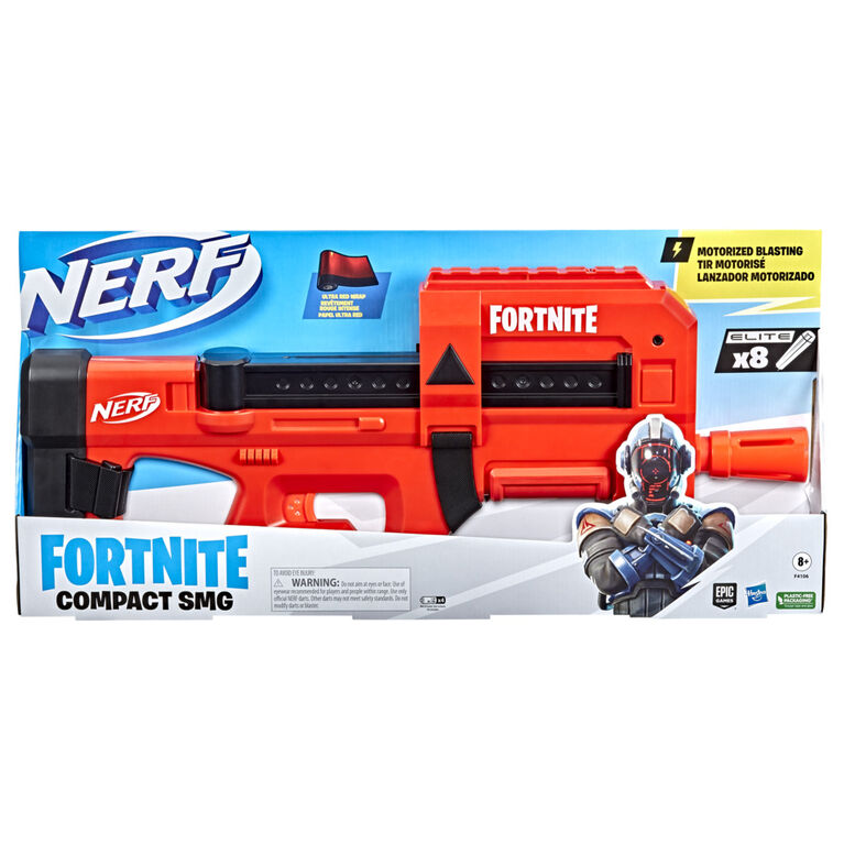 Nerf Fortnite Compact SMG Motorized Dart Blaster, Ultra Red Wrap Design