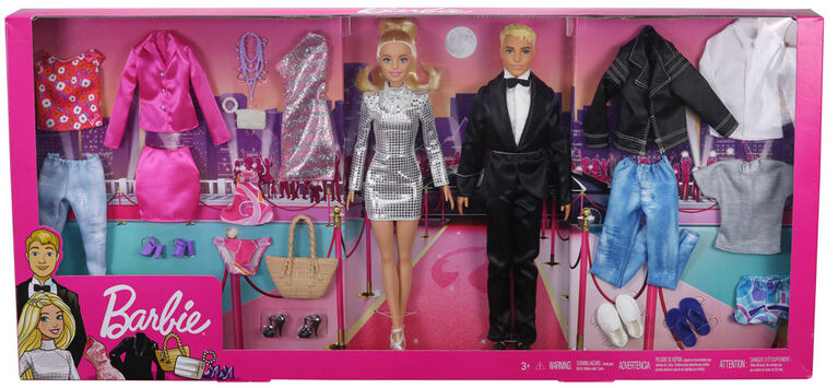 Barbie and Ken Dolls with 5 Outfits for Each, Blonde