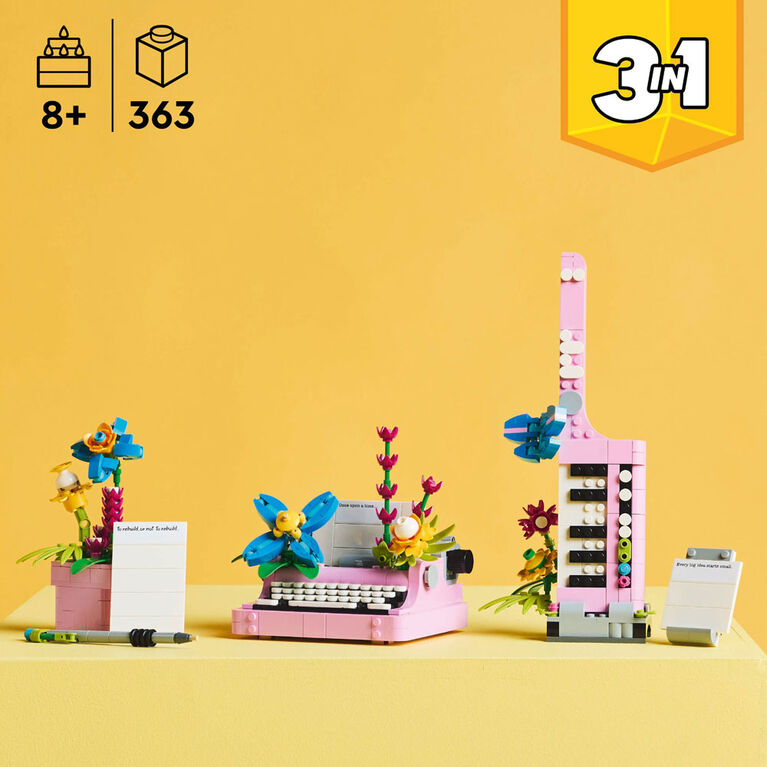 LEGO Creator 3 in 1 Typewriter with Flowers - Building Toy with 3 Building Options, Typewriter, Flowerpot, or Keytar - 31169