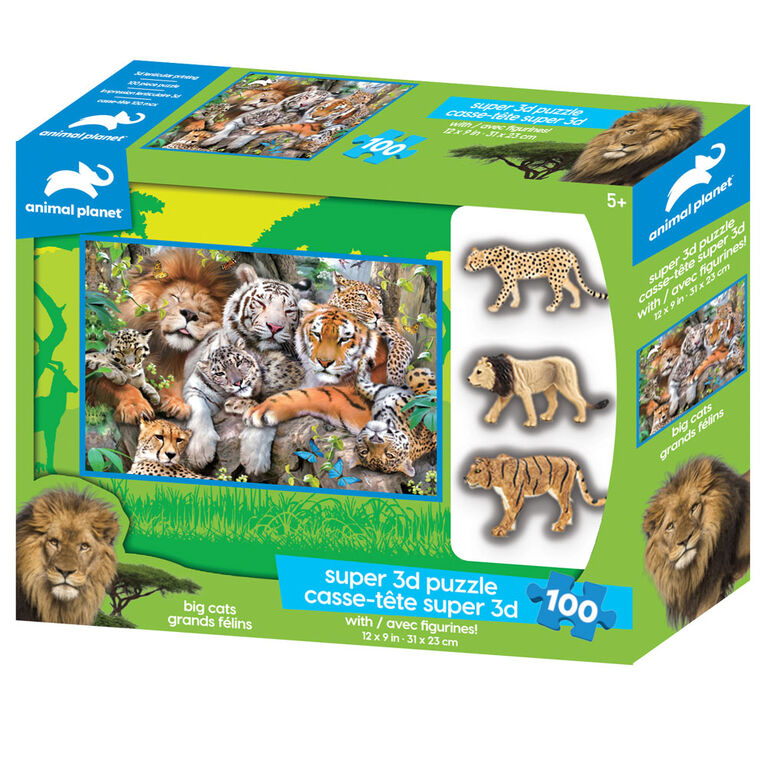 Planète Animale - Grands Félins - 100 pc Casse-tête Super 3D avec 3 figurines