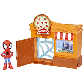 Marvel Spidey and His Amazing Friends City Blocks Spidey Pizza Parlor Kids Playset with Action Figure