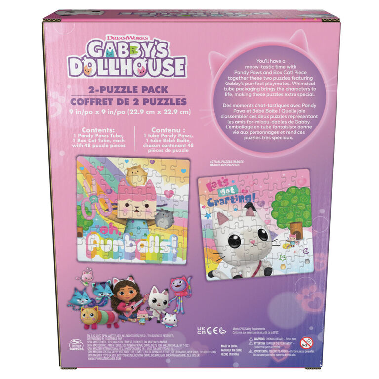 Gabby's Dollhouse, Coffret de 2 puzzles de 48 pièces avec tubes de rangement représentant les personnages, jouets Gabby's Dollhouse, puzzles pour enfants