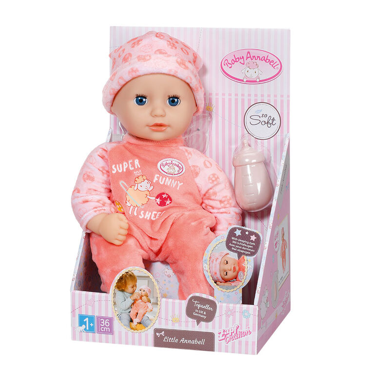 Poupée Petite Annabell Baby Annabell de 36 cm avec yeux somnolents, barboteuse et bonnet - Notre exclusivité
