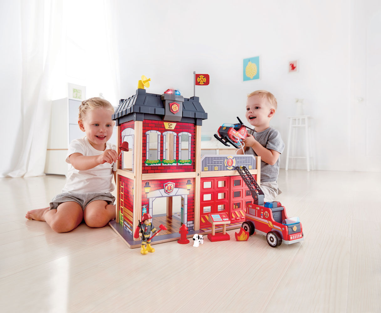 hape firehouse playset