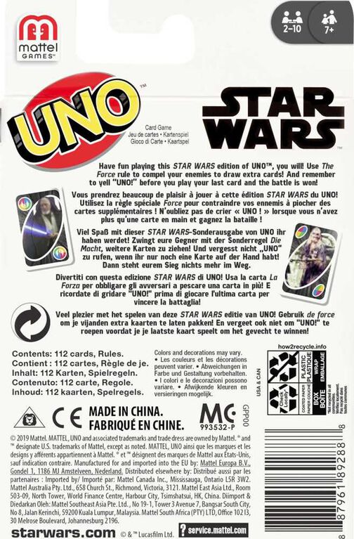UNO Star Wars Matching Card Game Featuring 112 Cards