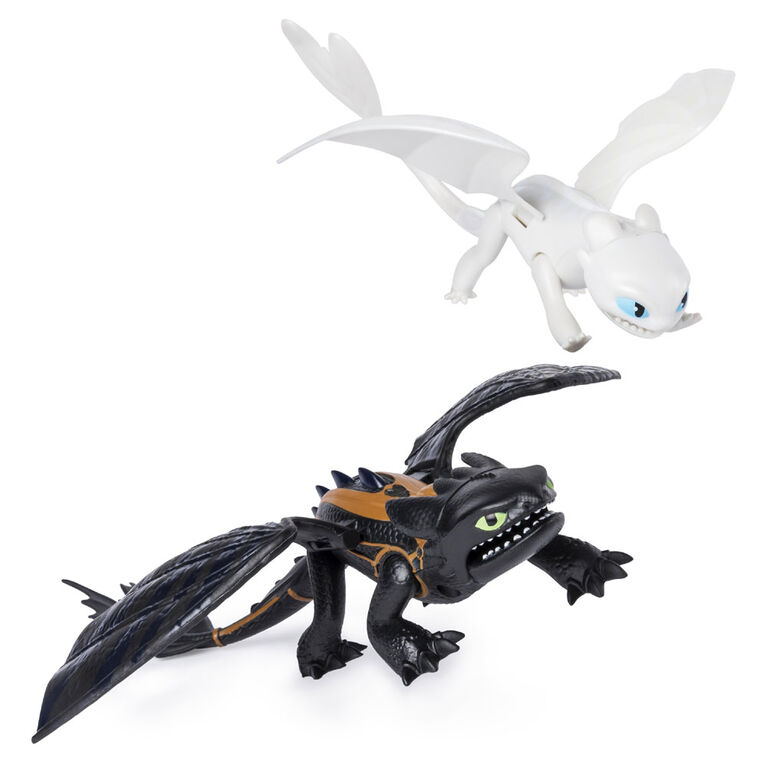 How To Train Your Dragon - Toothless and Lightfury Dragons and Viking Figure with Crystal Accessory - R Exclusive