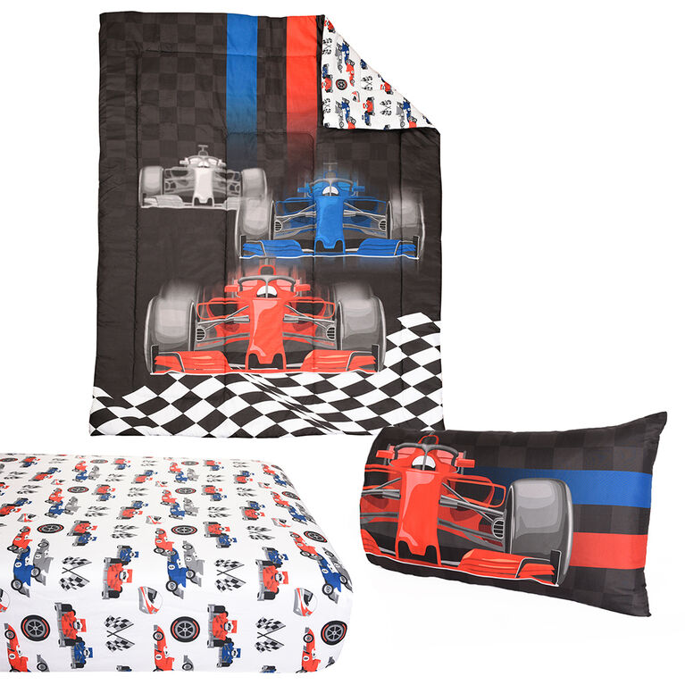 Race Car 4 Piece Twin Bedding Set, Race Car Twin Bedding