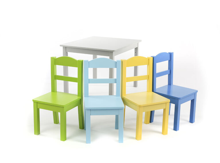 Tot Tutors Kids Wood Table & 4 Chairs Set, Elements - Grey/Multi