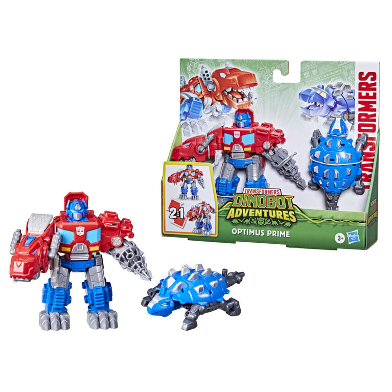 Transformers Dinobot Adventures Dinobot Defenders Optimus Prime and Scale the Shield-Bot 2-Pack Converting Toys, 4.5-Inch Action Figure, Ages 3 and Up