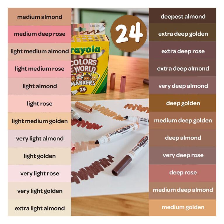 Crayola Colors of the World Skin Tone Broad Line Markers, 24 Count