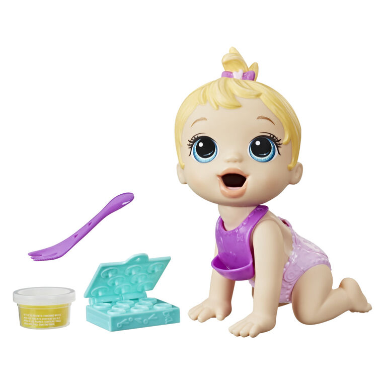 Baby Alive Bébé pause gourmande, mange et fait " caca ", 20 cm, moule à aliments, cheveux blonds