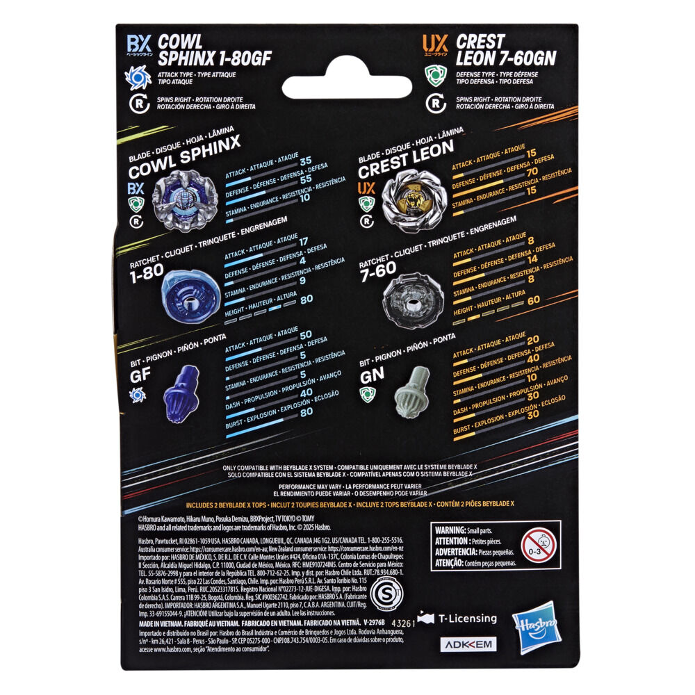 Beyblade X Cowl Sphinx 1-80GF & Crest Leon 7-60GN Dual Pack Set
