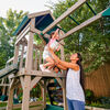 KidKraft Ensemble de balançoires en bois La tour du parc comprenant une glissoire, une cage à grimper et trois balançoires