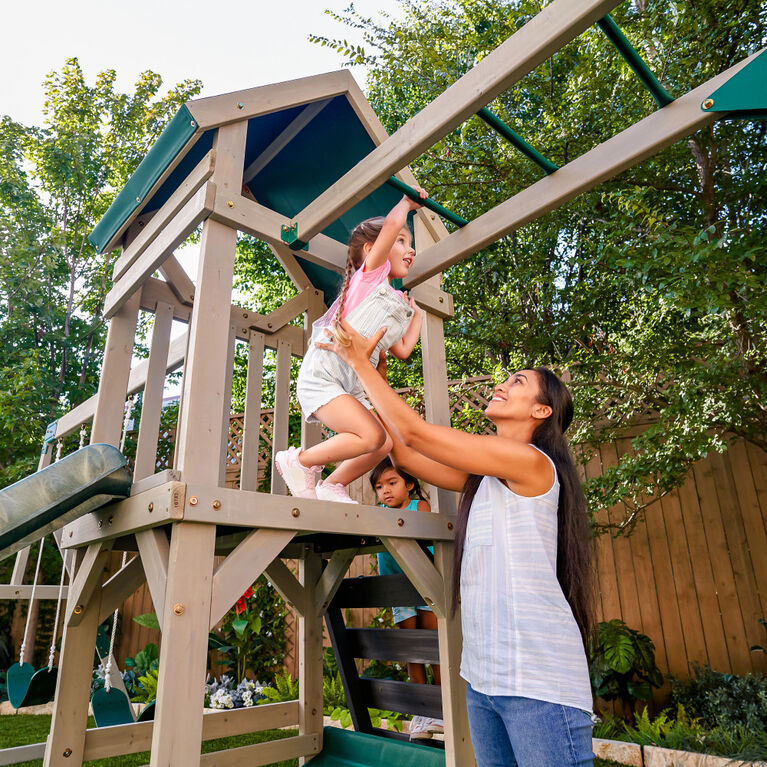 KidKraft Park Tower Wooden Swing Set with Slide, Monkey Bar and 3 Swings