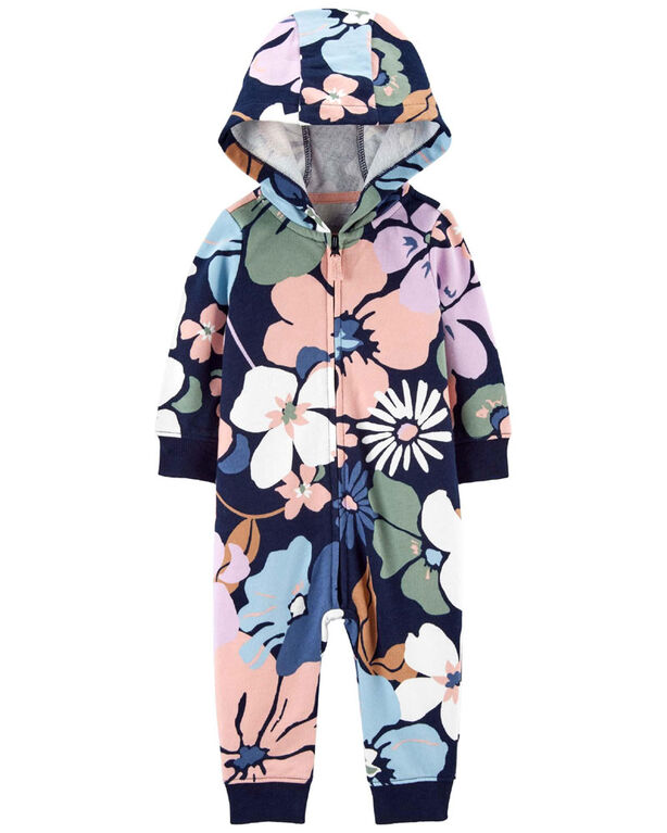 Carter's Floral Hooded French Terry Jumpsuit Navy  9M