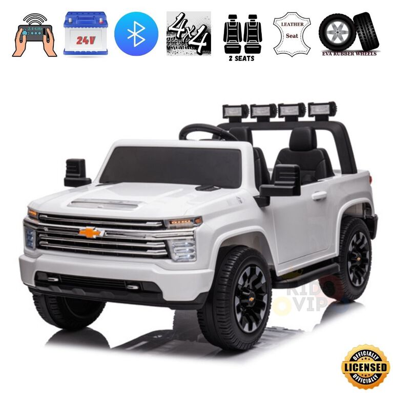 KidsVip Chevrolet Silverado Ride on Truck 24 V avec RC - Blanc - Édition anglaise