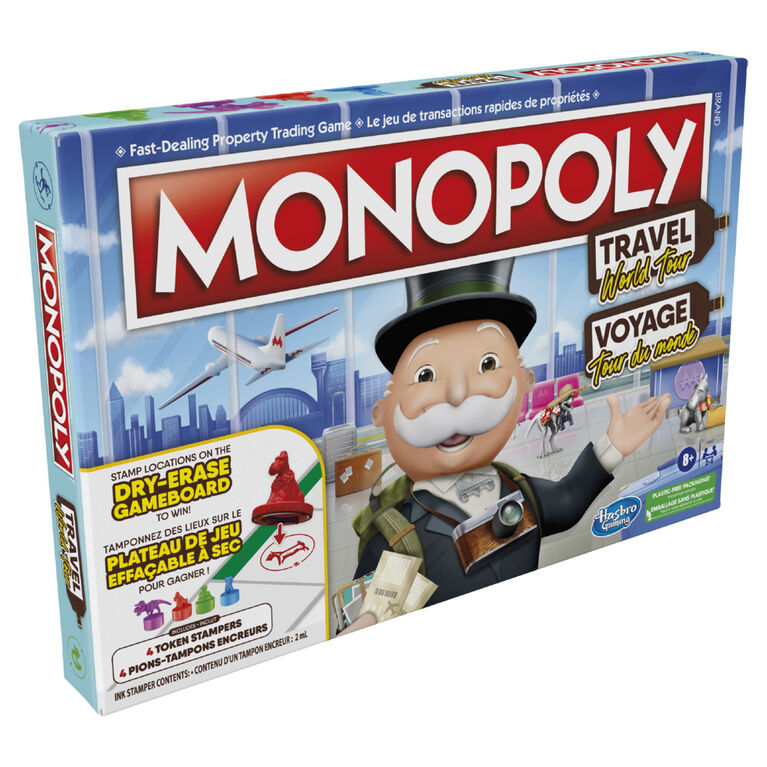 Monopoly Voyage autour du monde, jeu de societe, dès 8 ans bleu