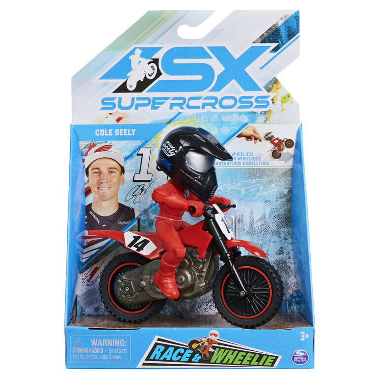 Supercross, Race and Wheelie Bike, Authentic Cole Seely Collector Motorcycle, 1:18 Scale