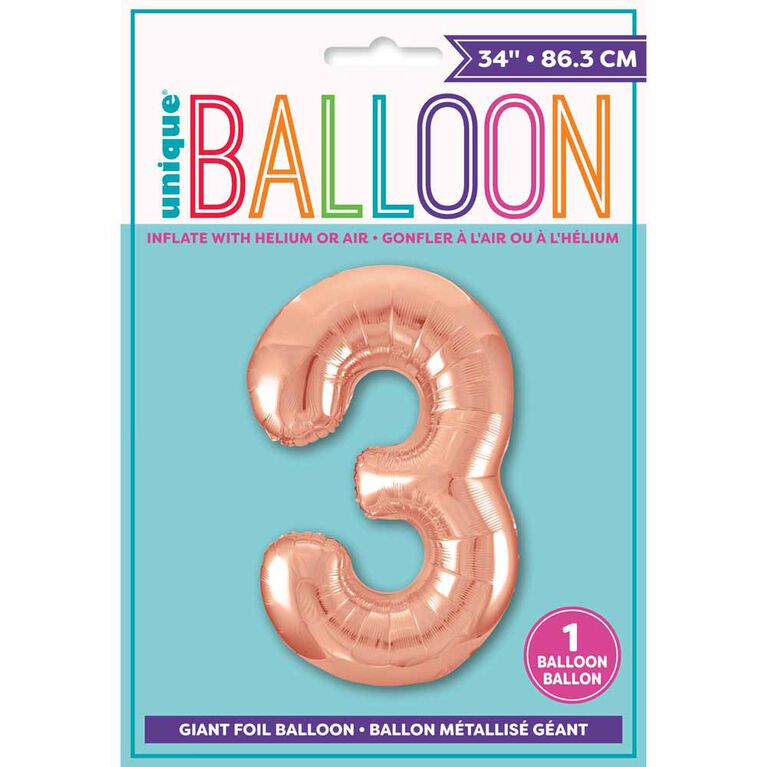 Ballon en aluminium en forme de nombre en or rose 34" - 3