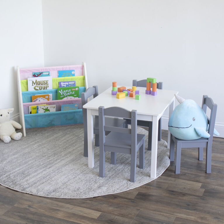 Kids Wood Table & 4 Chairs, White/Grey