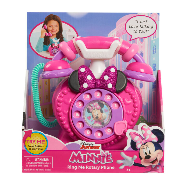 Disney Junior Minnie Mouse Ring Me Rotary Phone with Lights and Sounds, Pretend Play Phone for Kids