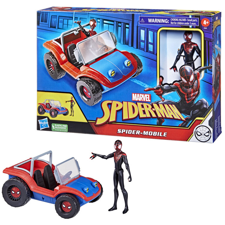 Marvel Spider-Man, Spider-Mobile, véhicule avec figurine Miles Morales à l'échelle de 15 cm, jouets Marvel pour enfants