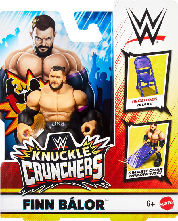 WWE Knuckle Crunchers Finn Balor Action Figure & Accessories, Bone-Crunching Movement, 3.25-inch
