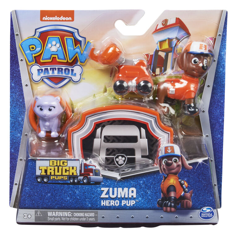 PAW Patrol, Big Truck Pups, Figurine articulée Zuma avec drone de sauvetage à clipser, centre de commande et animal