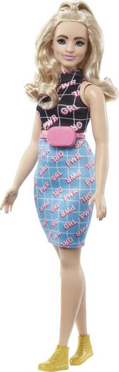 Barbie Fashionistas Doll #202 with Wavy Blond Hair, Girl Power Dress and Accessories
