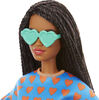 Barbie Fashionistas Doll #172 with Long Braided Black Hair, Heart Print Top & Shorts, Sneakers & Heart-shaped Sunglasses