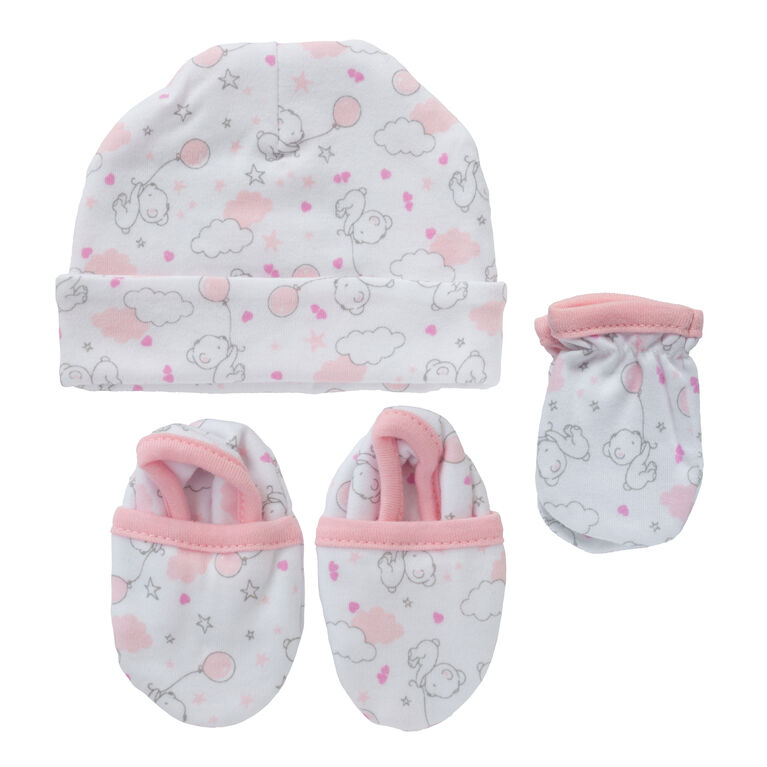 Koala Baby 3-Pack Set - Hat, Mittens, Booties - Pink Bear