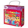 CoComelon, Coffret de 4 puzzles de 16 pièces faciles à assembler, JJ et ses amis, Série YouTube et Netflix, avec boîte cadeau portable à poignée en corde