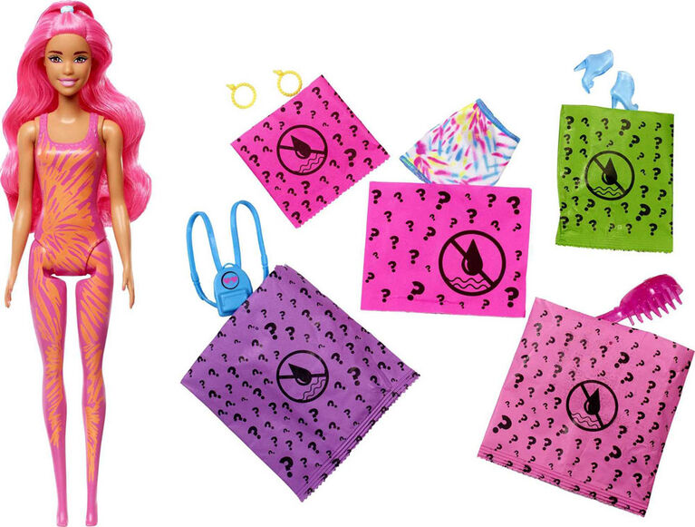 Barbie - Color Reveal - Poupée, 7 surprises, Série Tie-Dye Fluo