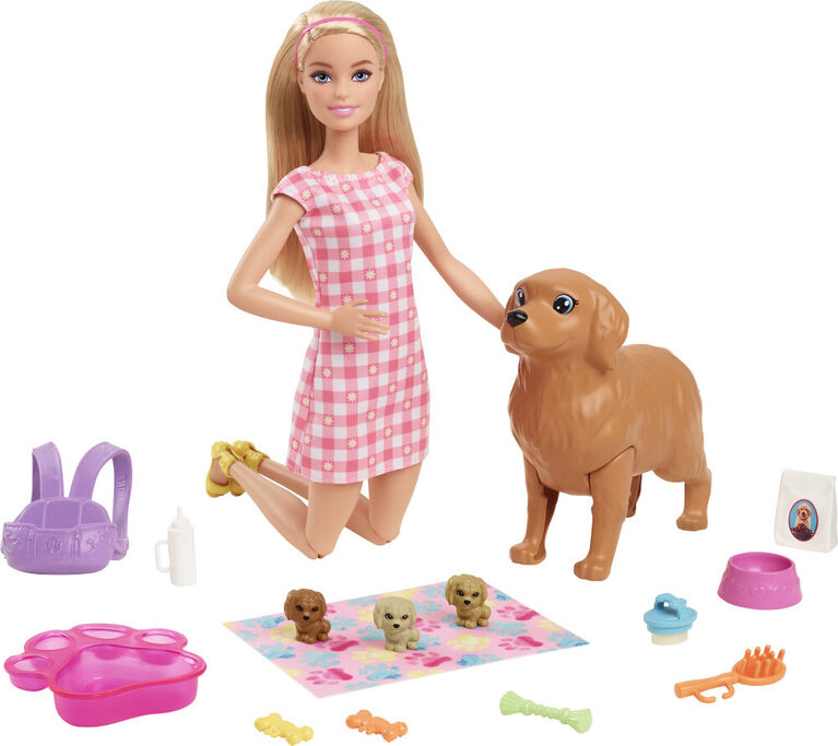 ​Barbie Doll and Newborn Pups Playset with Barbie Doll (Blonde, 11.5 in)