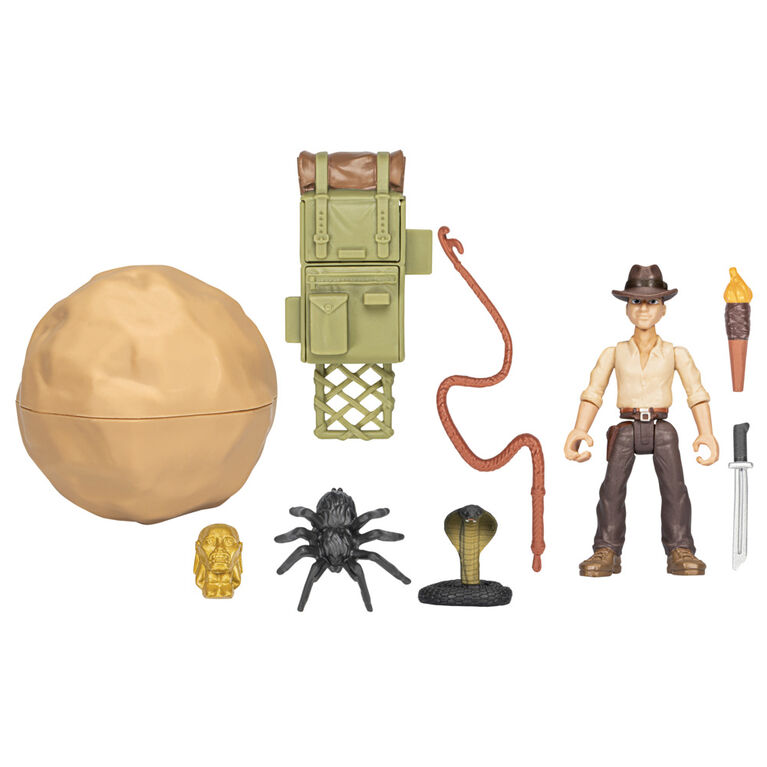 Indiana Jones Worlds of Adventure Indiana Jones with Adventure Backpack 2.5 Inch Action Figure, Indiana Jones Toys