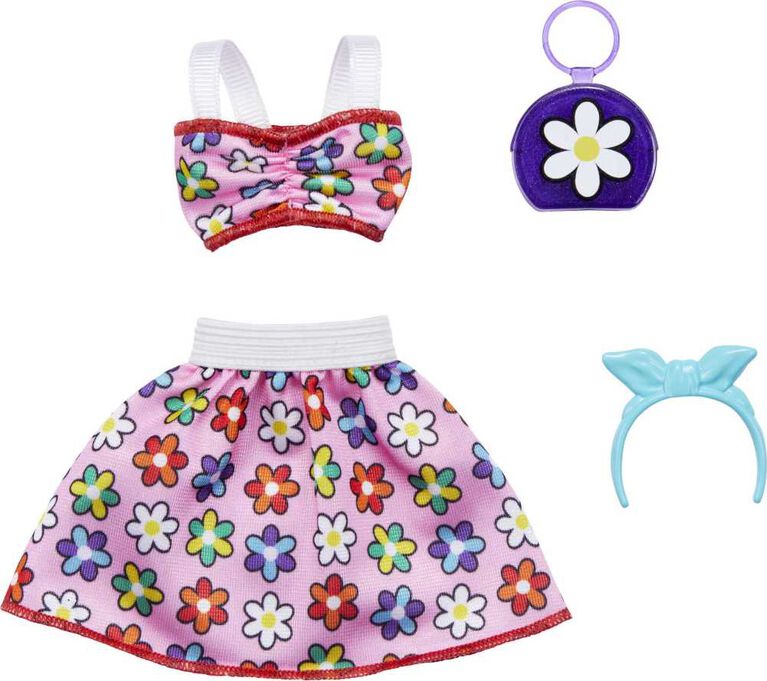 Barbie Fashion Pack of Doll Clothes, Complete Look Set with Flower-Print Outfit and Accessories