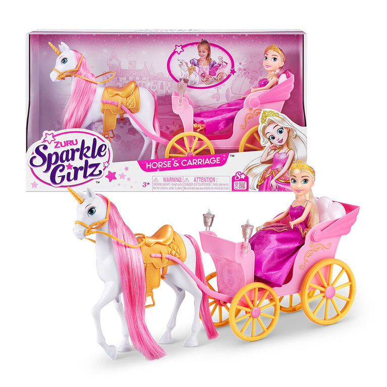 Sparkle Girlz Unicorn and Princess Doll with Carriage Set by ZURU