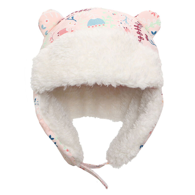 FlapJackKids - Baby, Toddler, Kids, Girls - Water Repellent Trapper Hat - Sherpa Lining - Floral Pink - Medium 2-4 years