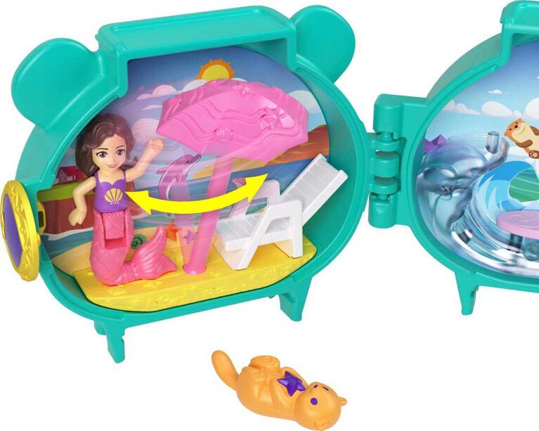 ​Polly Pocket Pet Connects Otter Compact Playset with Mermaid Doll, Otter Figure and Accessory, Stackable