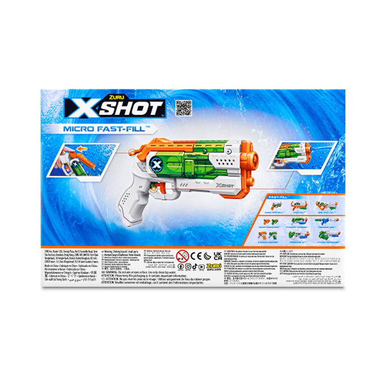 Pistolet à eau ZURU X-Shot Micro Fast-Fill, jouet d'eau d'été pour