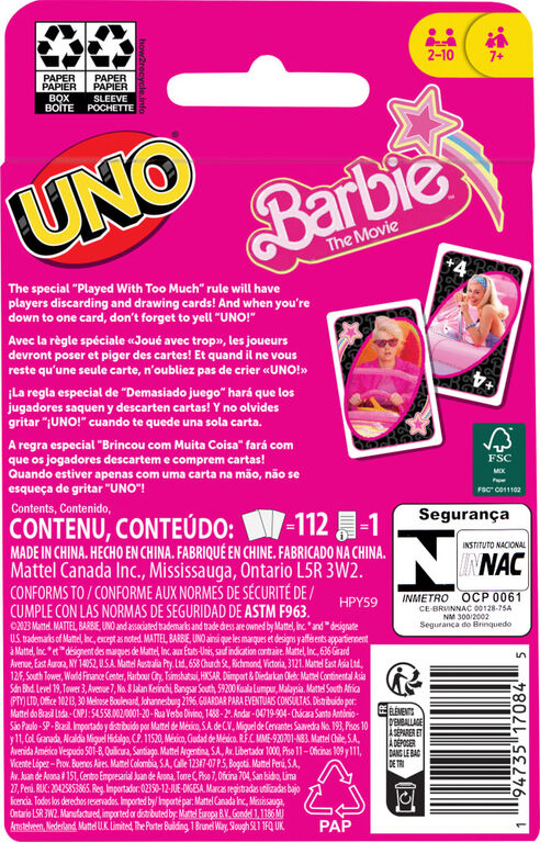 UNO Barbie The Movie Card Game, Inspired by the Movie