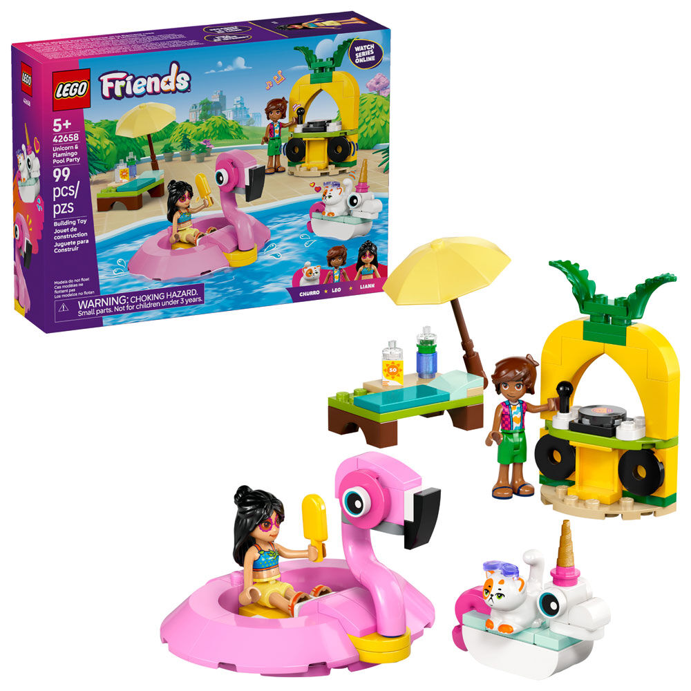 LEGO Friends Unicorn & Flamingo Pool Party Pretend Play Building Toy for Girls & Boys, 5+ - 42658
