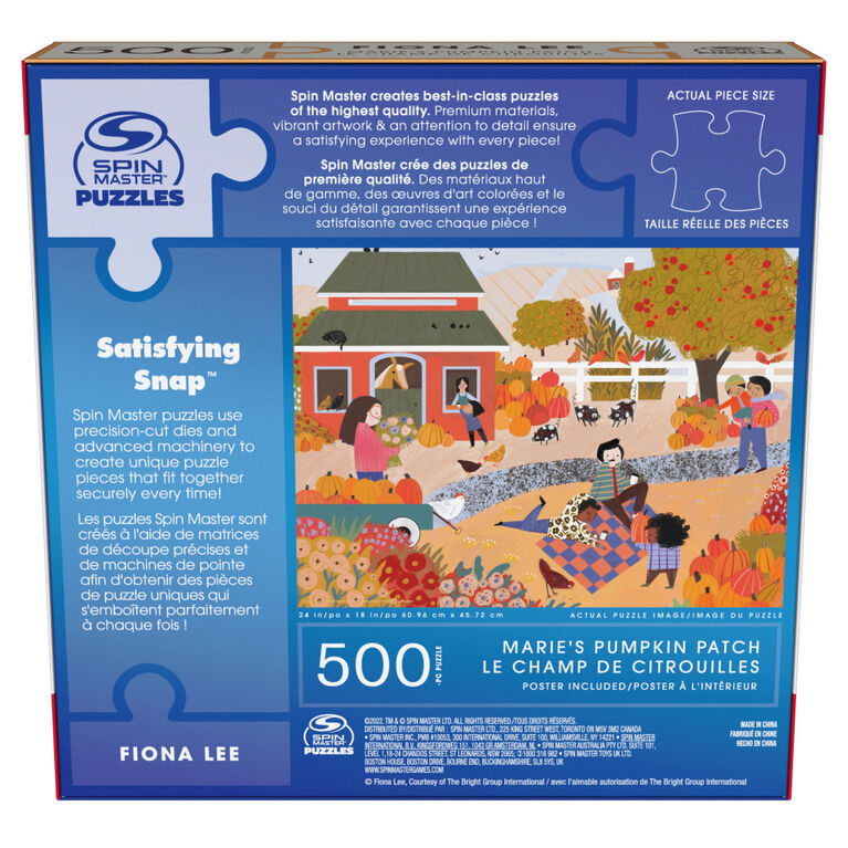 Spin Master Puzzles, Marie's Pumpkin Patch Jigsaw Puzzle 500 Pieces by Artist Fiona Lee with Wall Decor Poster