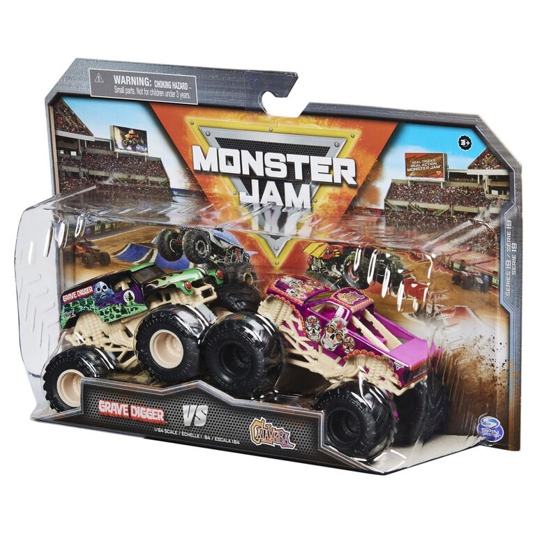 Monster Jam, Official Grave Digger Vs. Calavera Die-Cast Monster Trucks, 1:64 Scale, Kids Toys for Boys Ages 3 and up