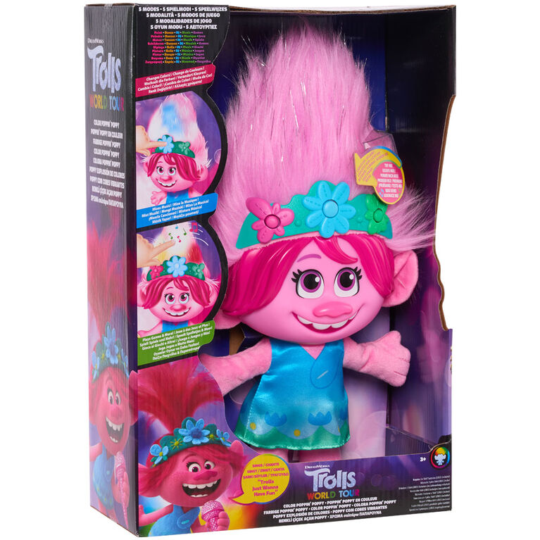 Peluche à Effets Sonores de Poppy Jaillissante En Couleur de Trolls World Tour de DreamWorks - Édition française