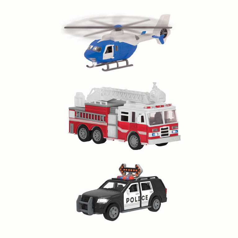 Driven, Micro Rescue Fleet (4pc), Small Toy Emergency Vehicle Set