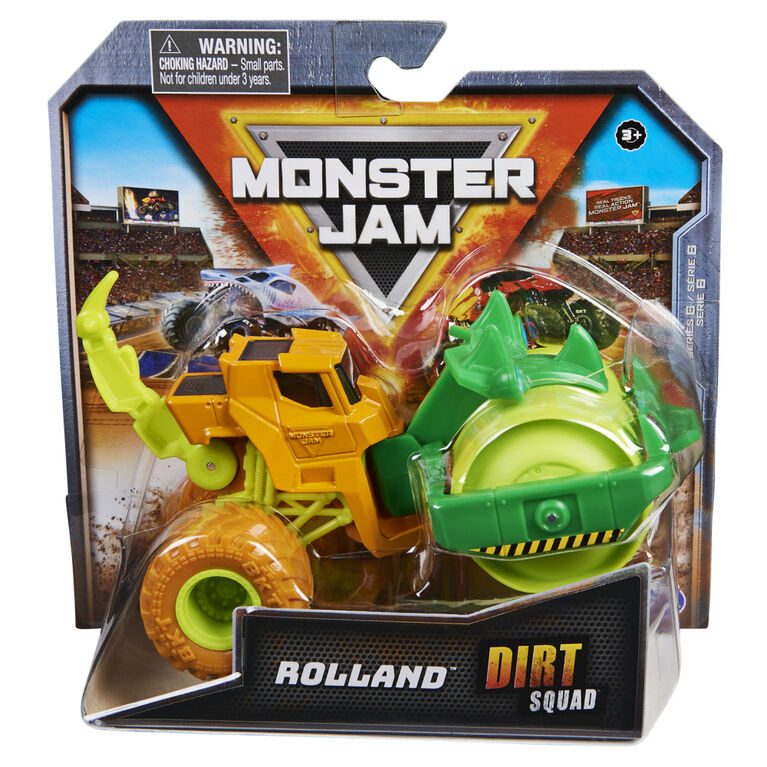 Monster Jam, Official Rolland Dirt Squad Roller Monster Truck with Moving Parts, 1:64 Scale Die-Cast Vehicle